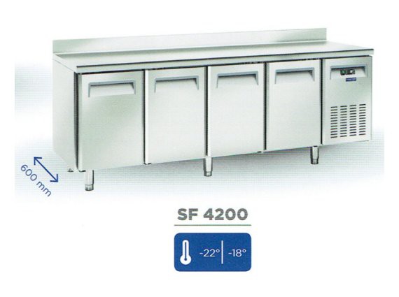 Tavolo refrigerato quattro porte SF 4200 inox, 485 litri - 18/-22°.
